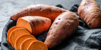 Sweet potato salad with mango-curry dressing